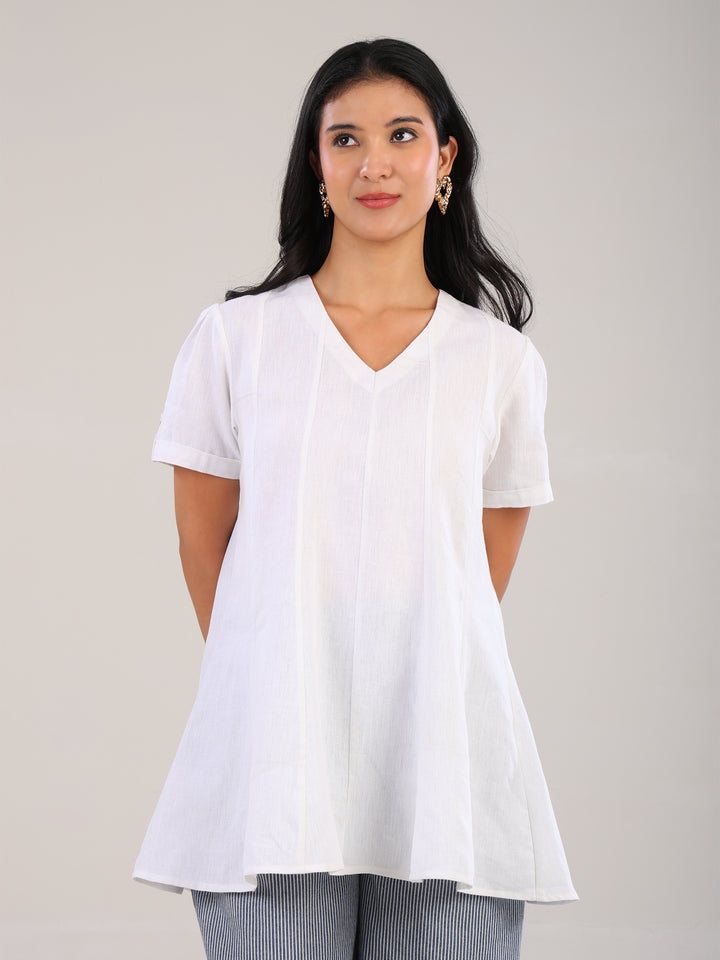 Veya White V-Neck Top