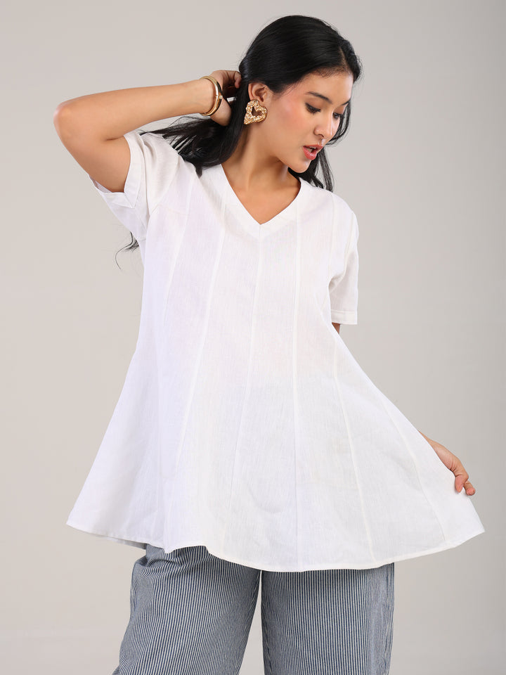 Veya White V-Neck Top