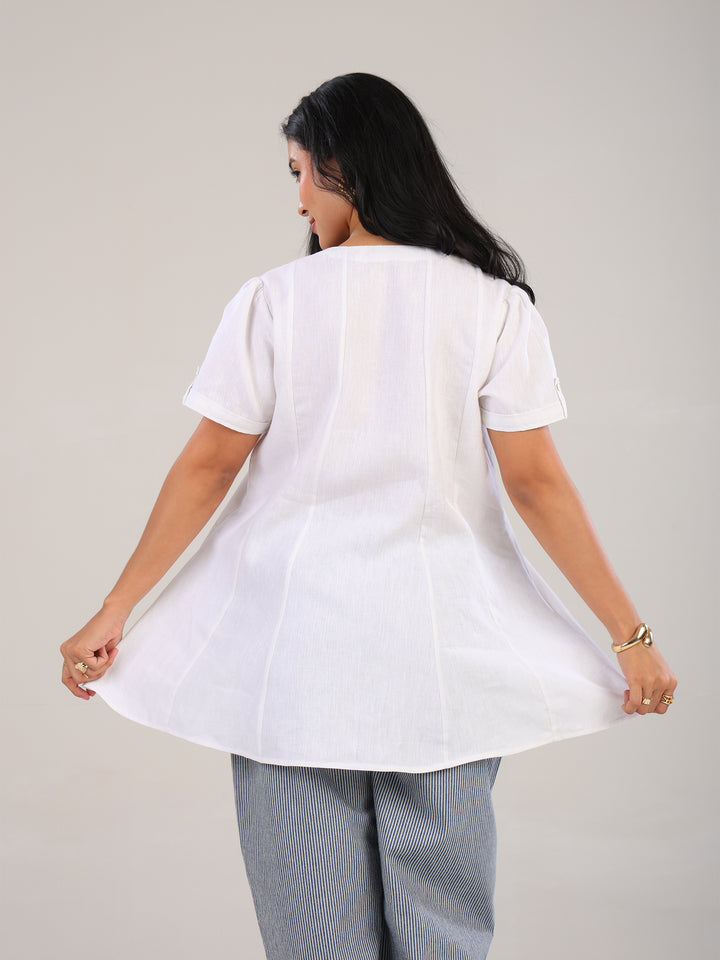 Veya White V-Neck Top