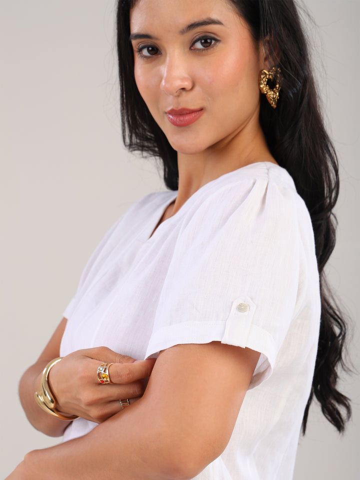 Veya White V-Neck Top