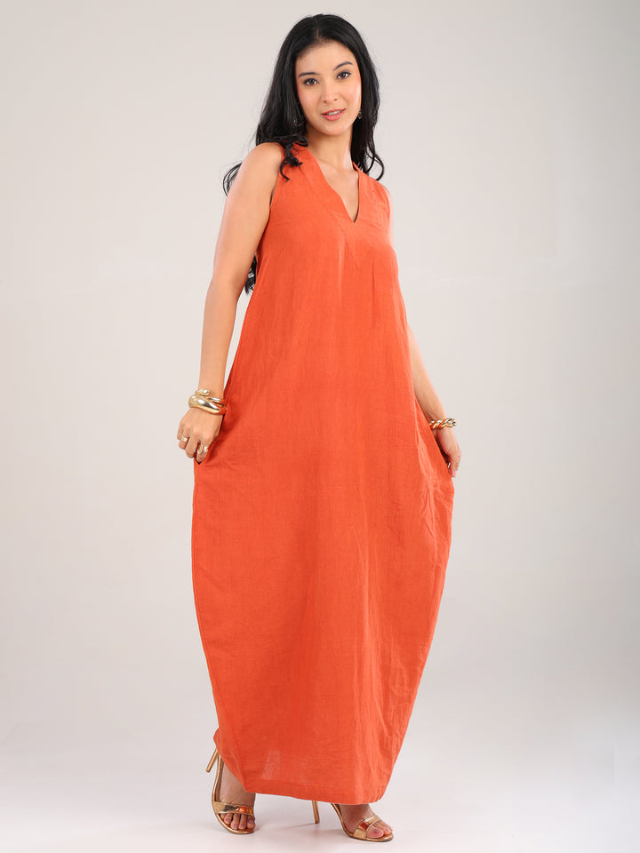 Aura V-Neck Rust Cacoon Dress