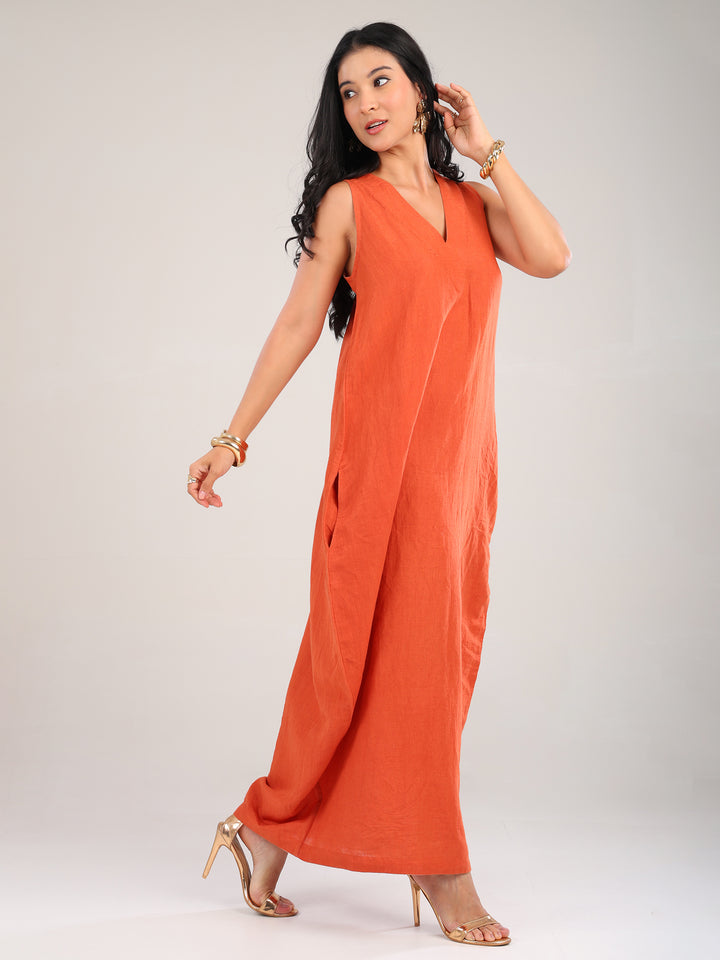 Aura V-Neck Rust Cacoon Dress