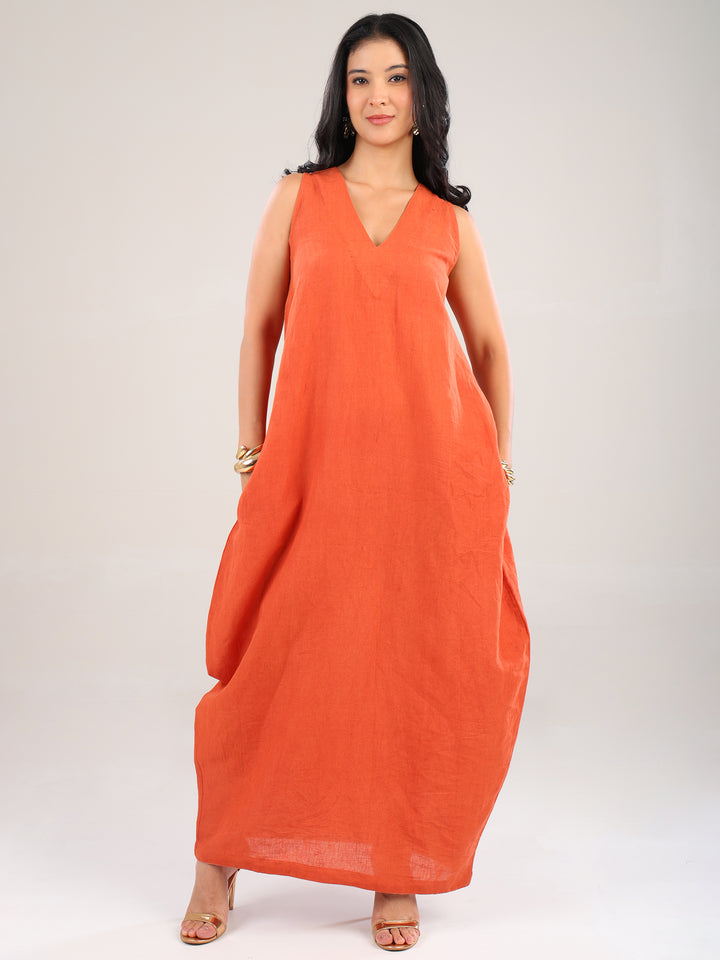 Aura V-Neck Rust Cacoon Dress