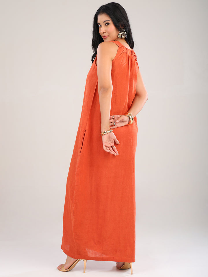 Aura V-Neck Rust Cacoon Dress