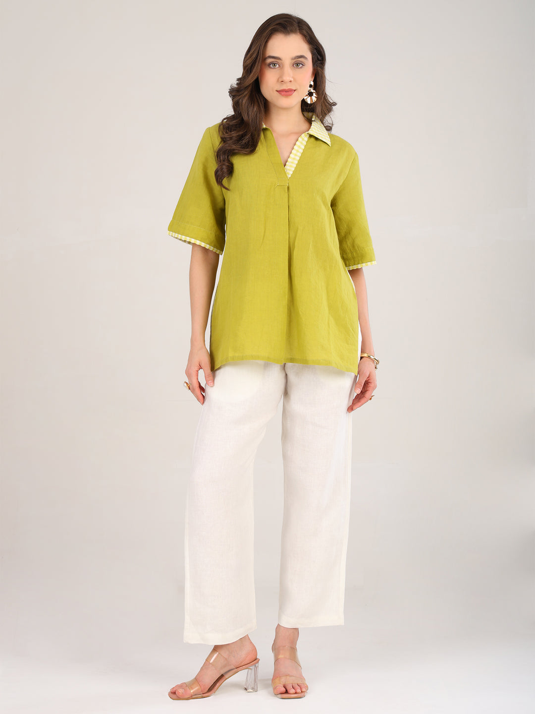 Mira  Lemon Green Collar Top