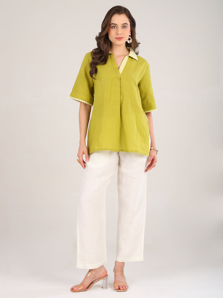 Mira  Lemon Green Collar Top