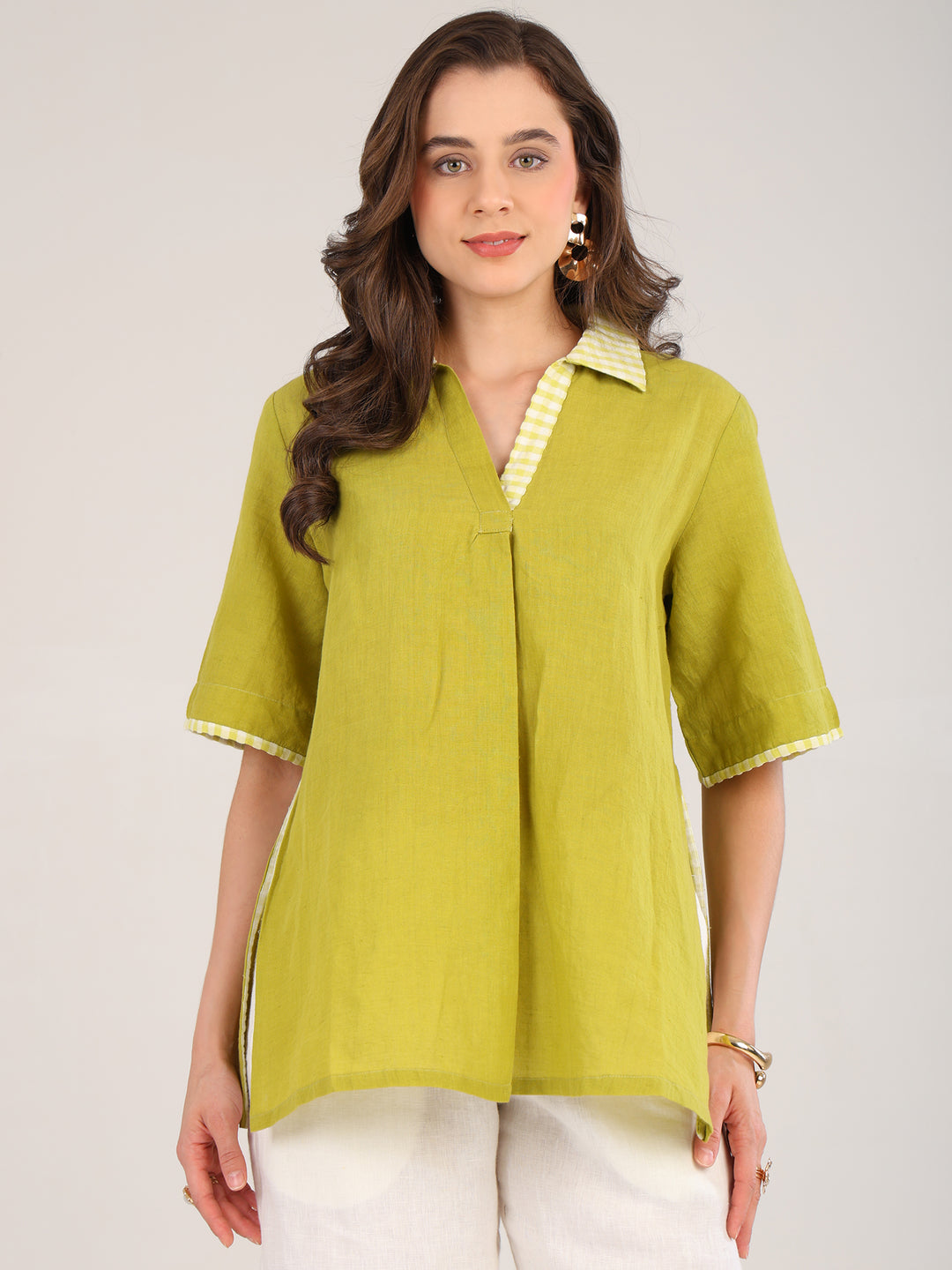 Mira  Lemon Green Collar Top