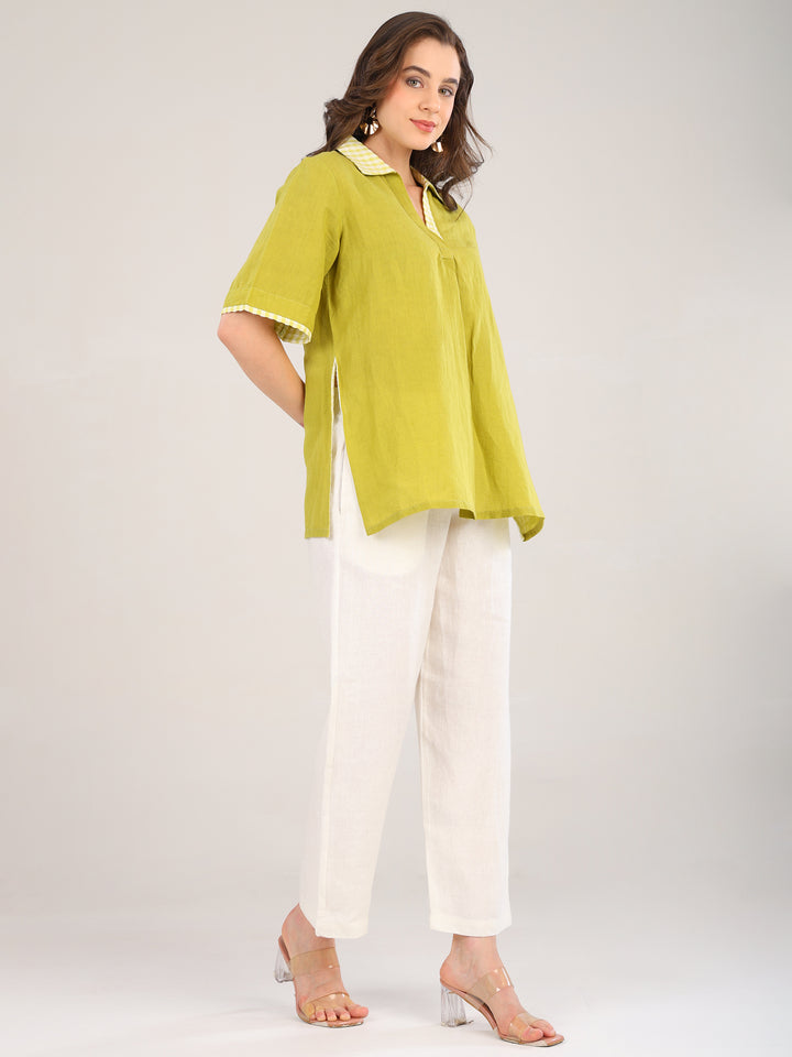 Mira  Lemon Green Collar Top