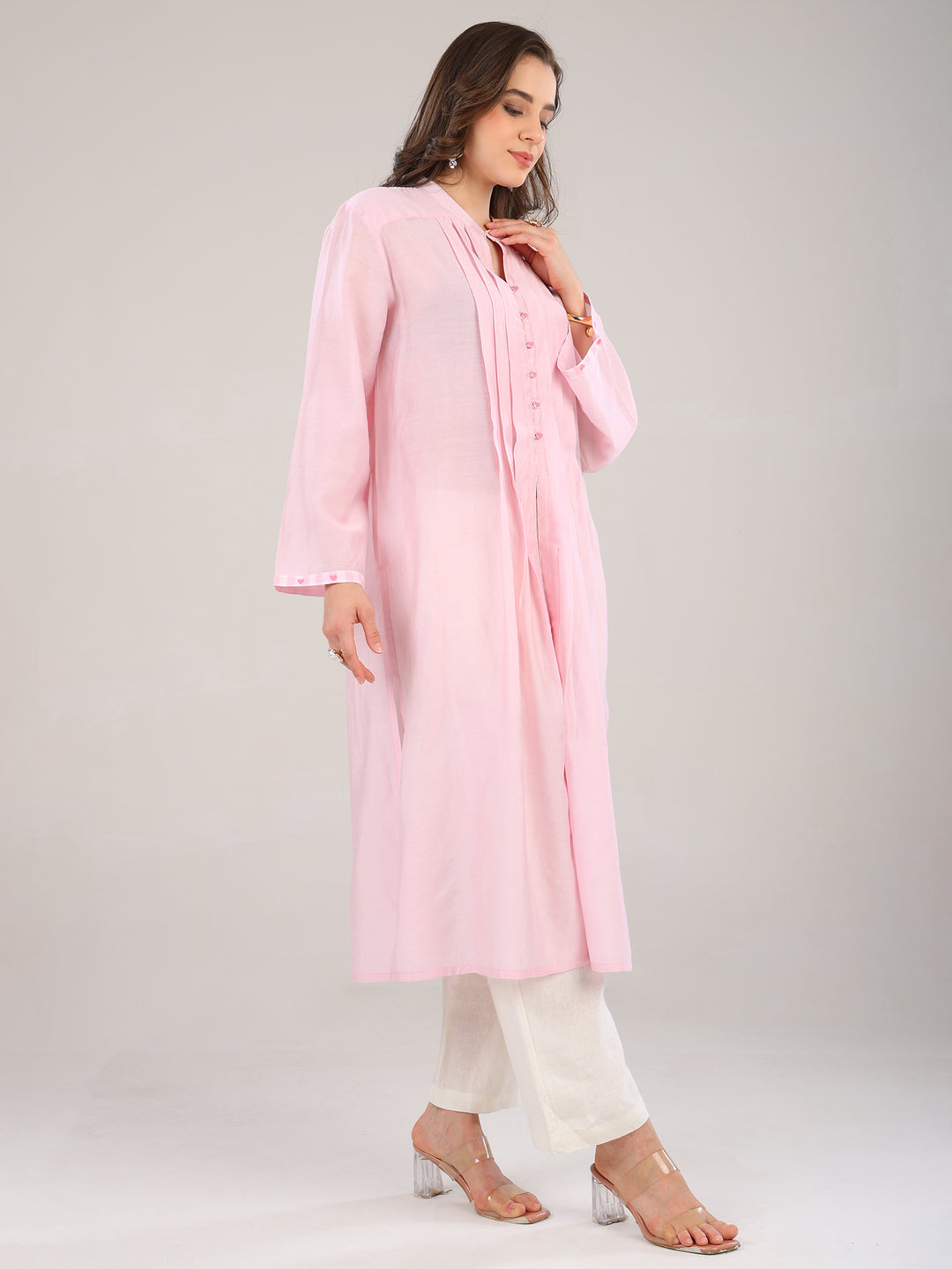 Bay Blush Pink Pleated Kurta