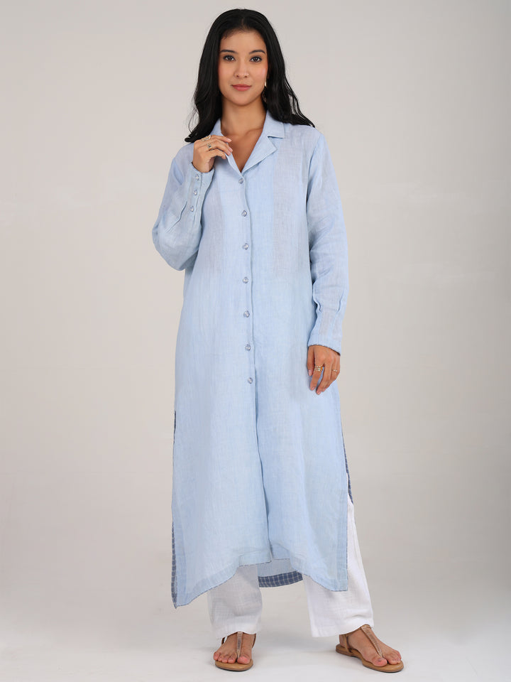 Nova Powder Blue Notch Collar Kurta