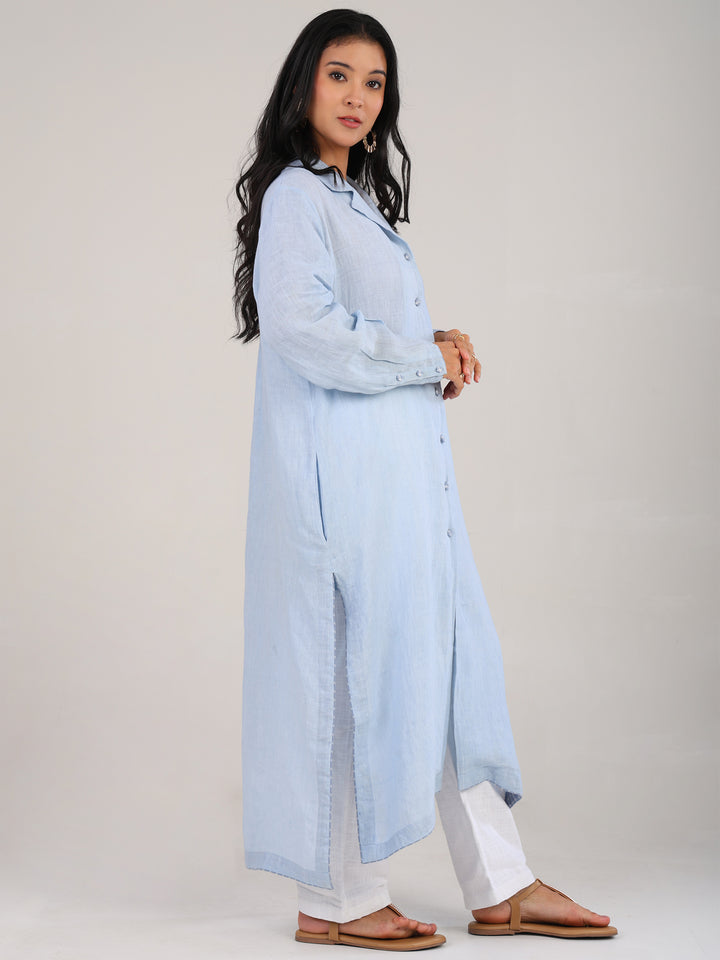 Nova Powder Blue Notch Collar Kurta
