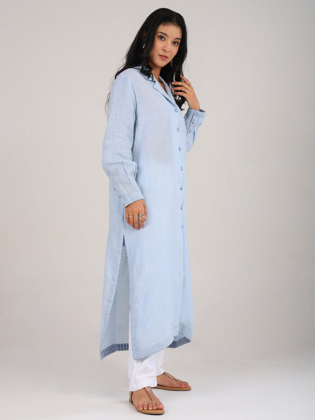 Nova Powder Blue Notch Collar Kurta