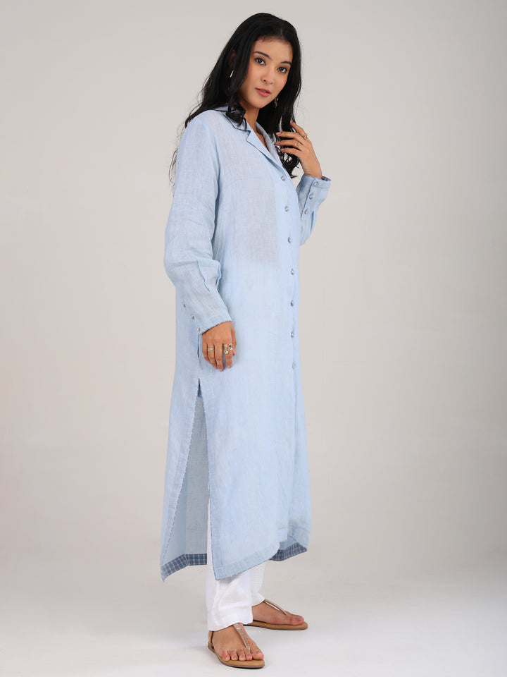 Nova Powder Blue Notch Collar Kurta