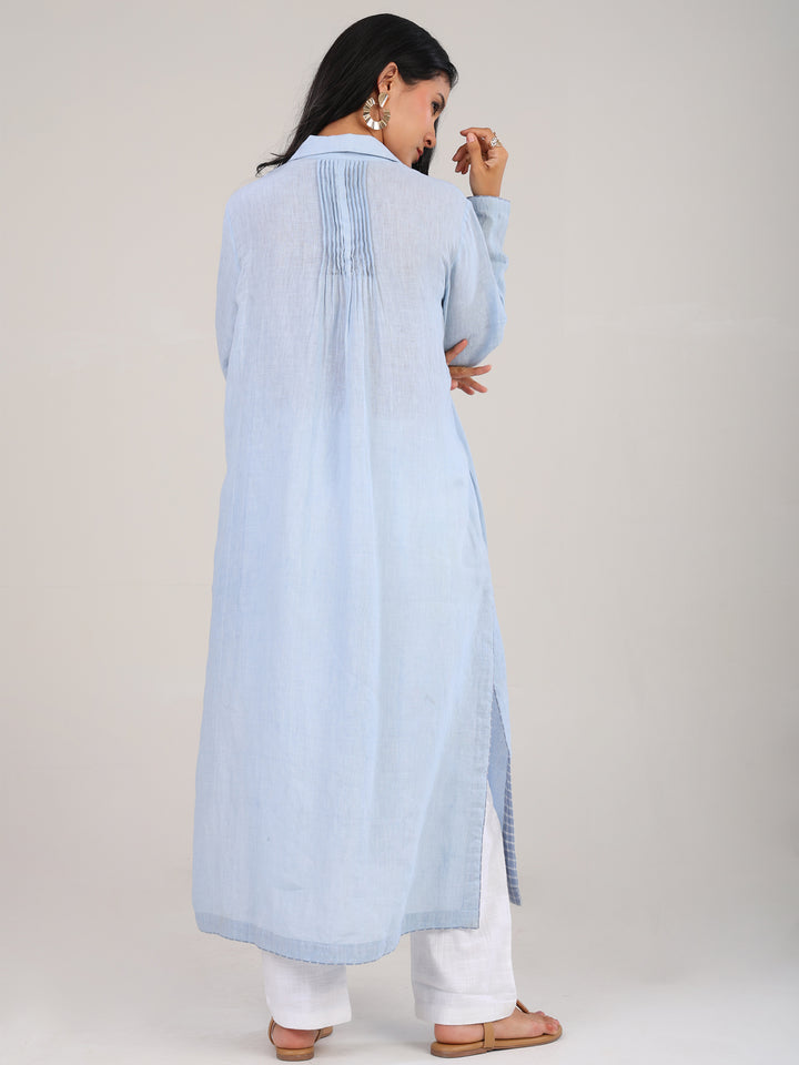 Nova Powder Blue Notch Collar Kurta