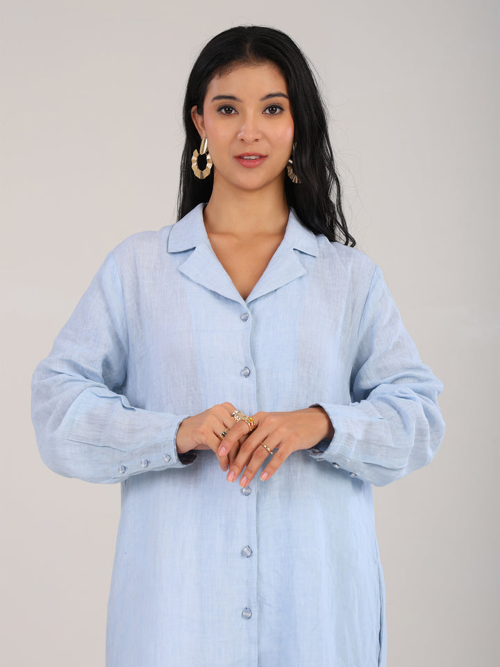 Nova Powder Blue Notch Collar Kurta