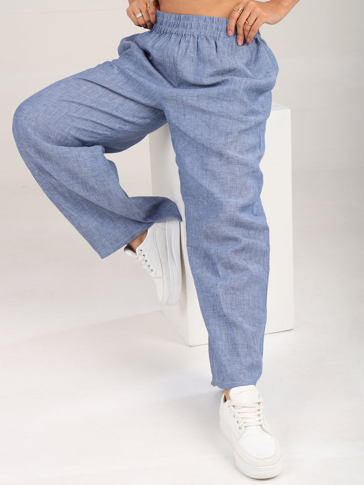 Elin  Blue Pure Linen Pant
