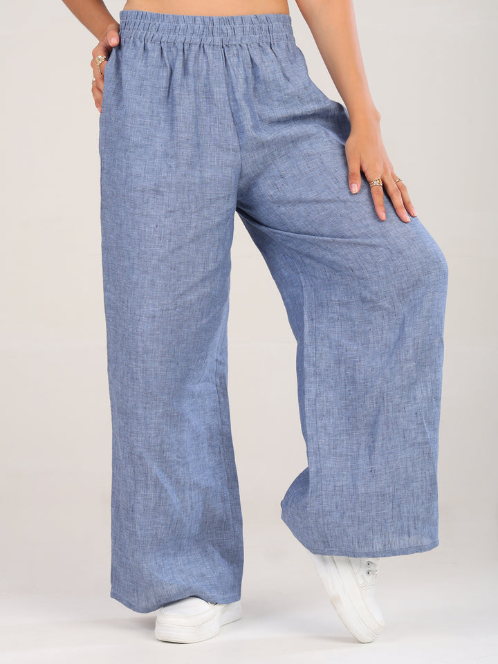 Elin  Blue Pure Linen Pant
