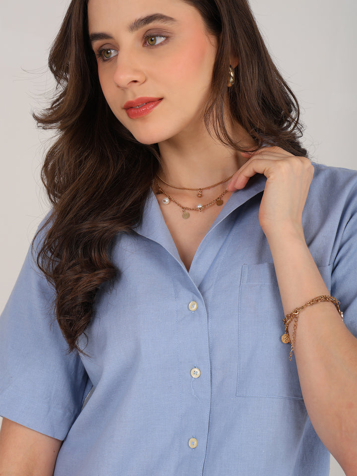 Isa Ocean Blue Short Sleeve Shirt