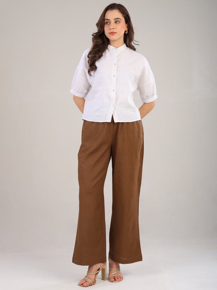 Runa White Band Collar Top