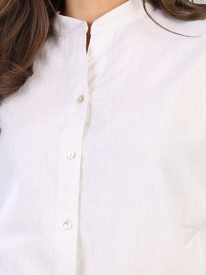 Runa White Band Collar Top