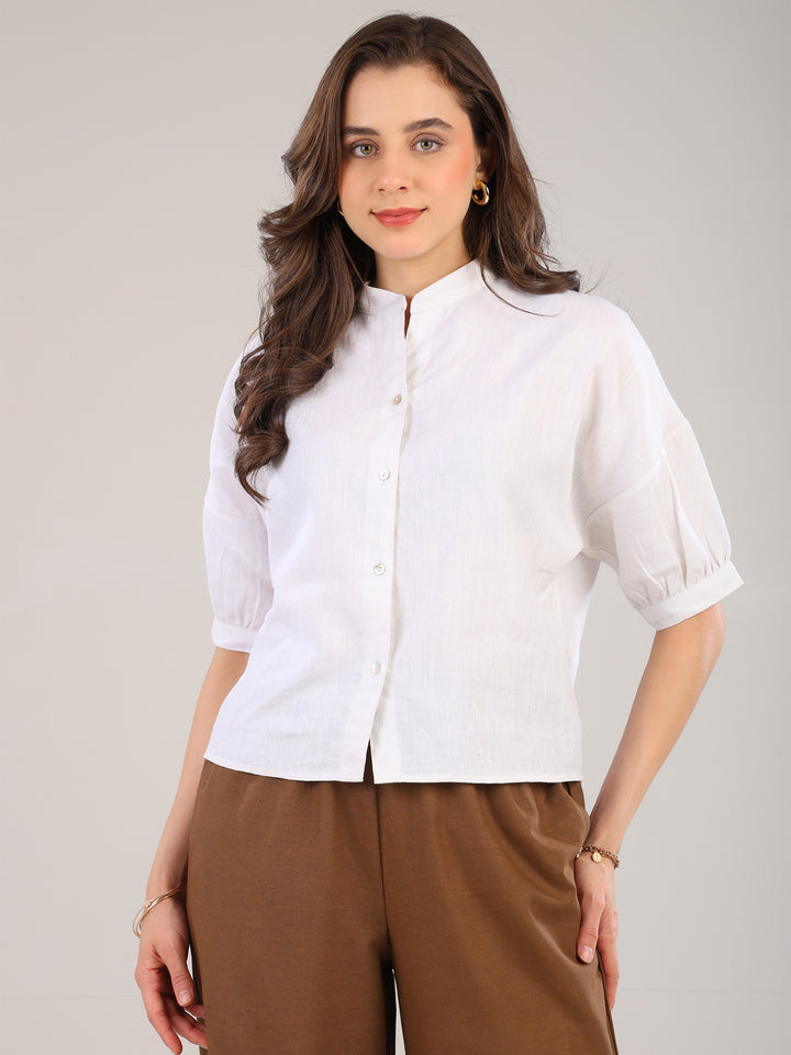 Runa White Band Collar Top