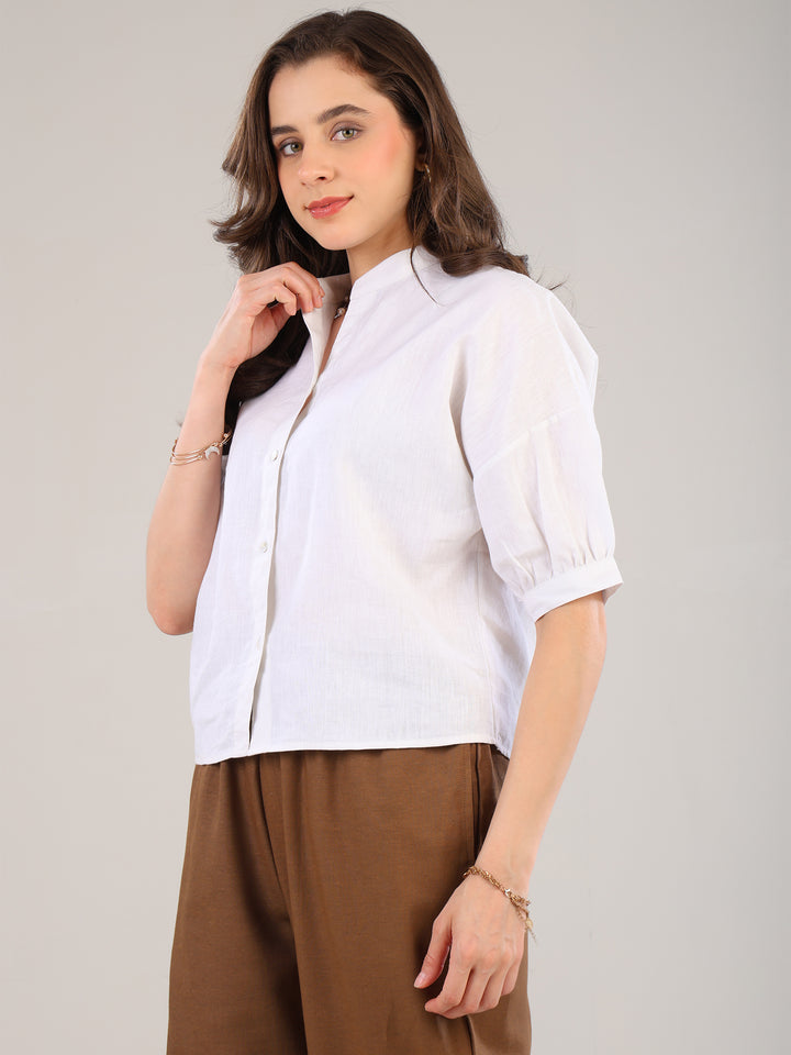 Runa White Band Collar Top