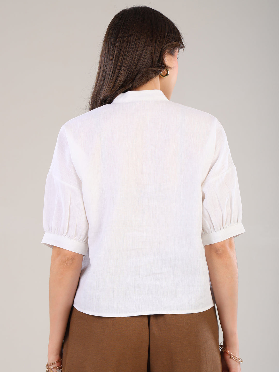 Runa White Band Collar Top