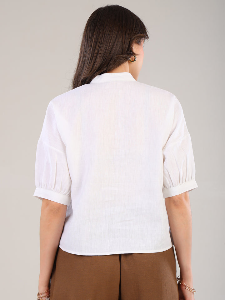 Runa White Band Collar Top