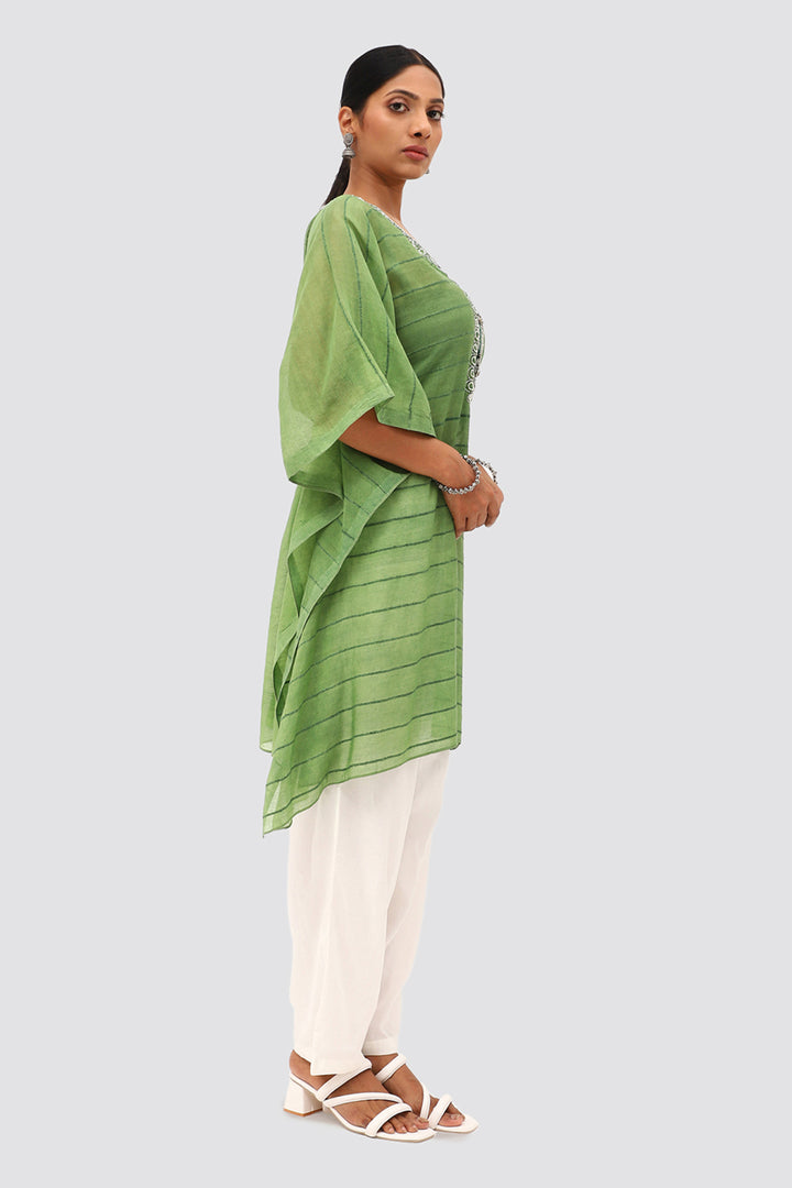 Green Textured  Embroidered Kaftan