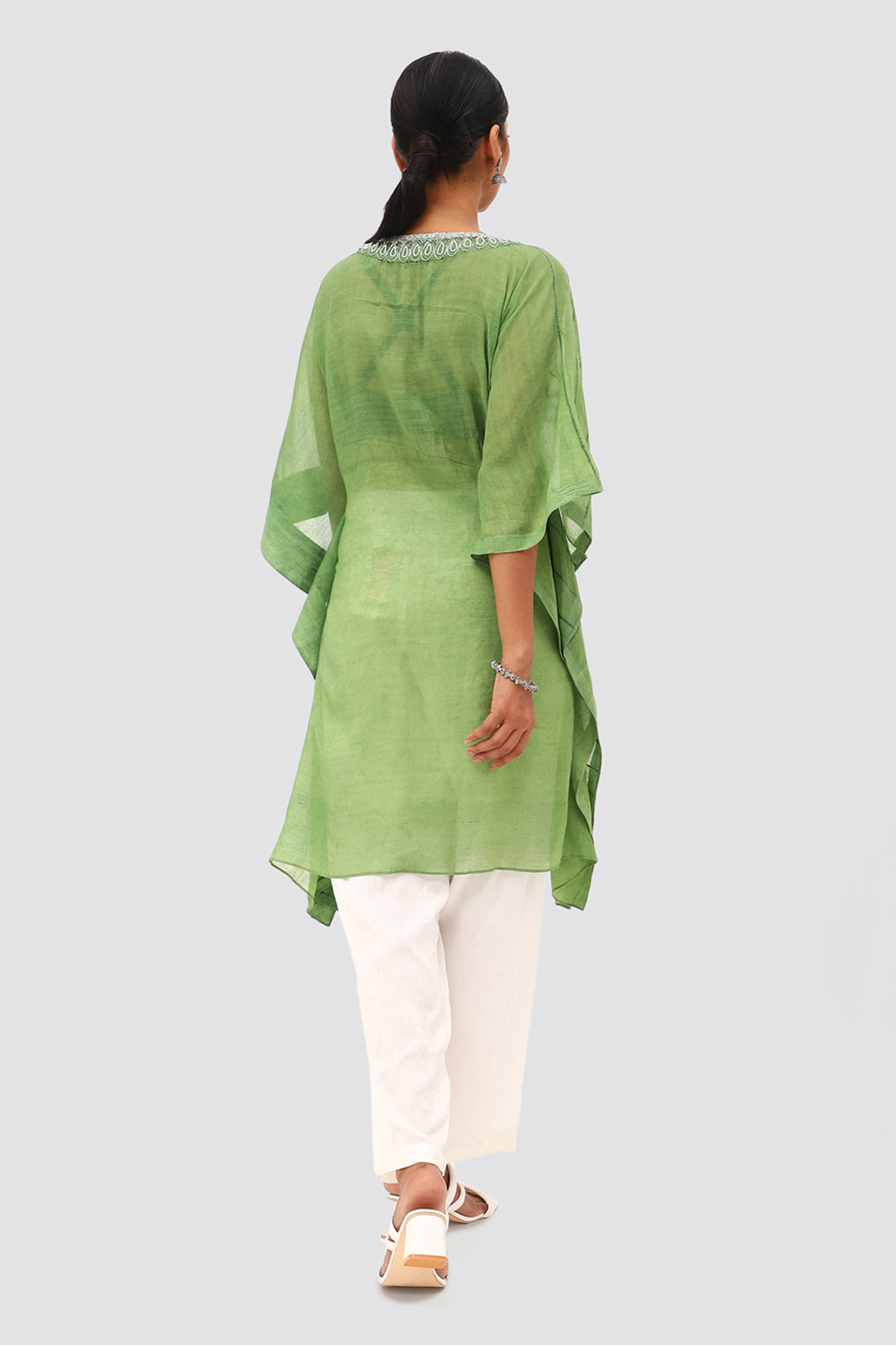 Green Textured  Embroidered Kaftan