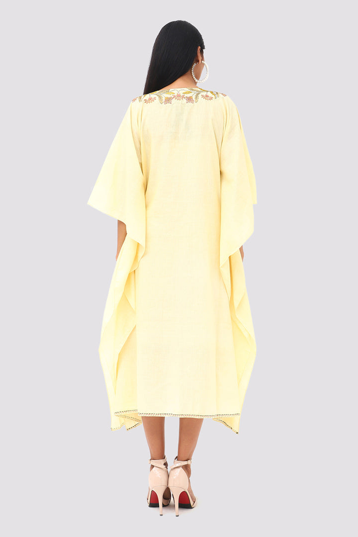 Light Yellow Multicolor  Embroidered Kaftan