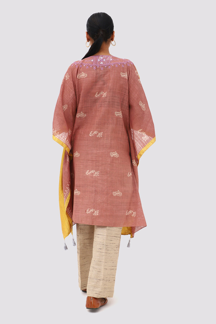 Mustard Silk Dori  Embroidery Kaftan