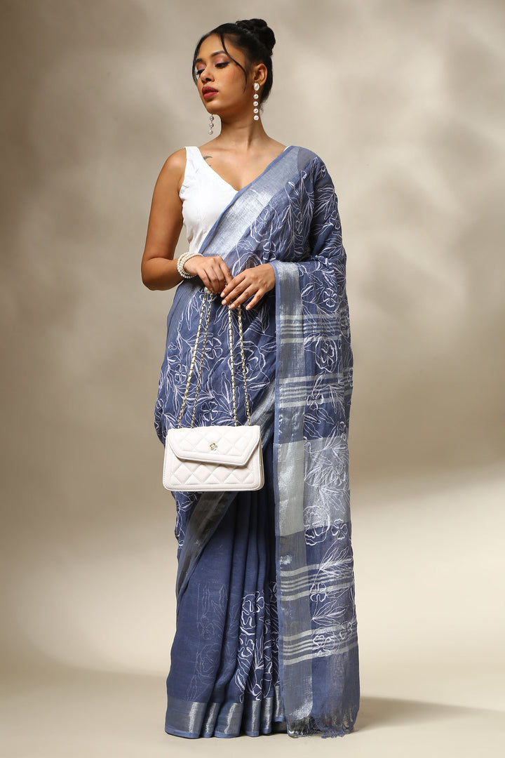 Neelgagan Linen Saree